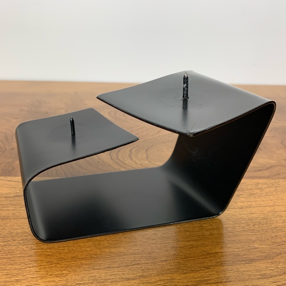 Modernist Candle Holder Black Metal Ferart Canada Minimalist Vintage 2 Arms